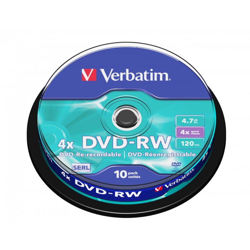 Оптичні диски Verbatim DVD-RW 4.7Gb 4X Matt Silver 10 Pack Spindle (43552)